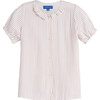 Stella Short Sleeve Pleated Collar Top, Dusty Red Stripe - Shirts - 1 - thumbnail