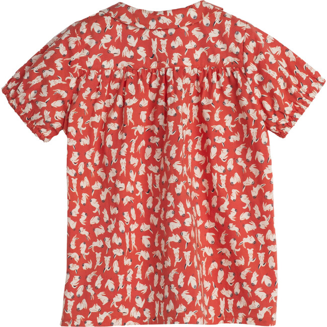 Stella Short Sleeve Pleated Collar Top, Red Scattered Bunnies - Shirts - 3