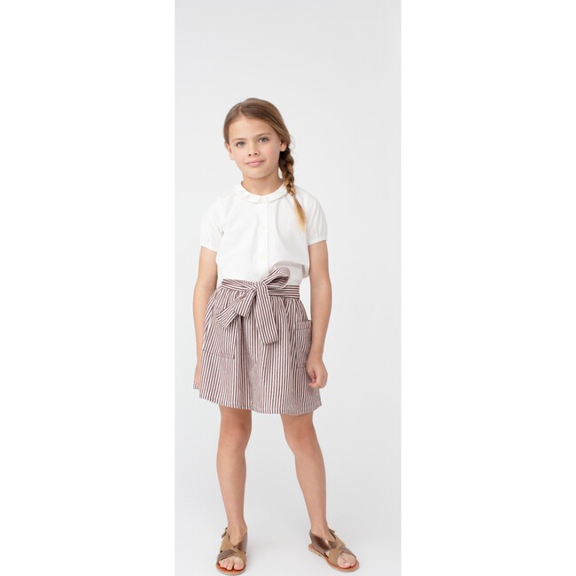 Stella Short Sleeve Pleated Collar Top, White - Shirts - 2