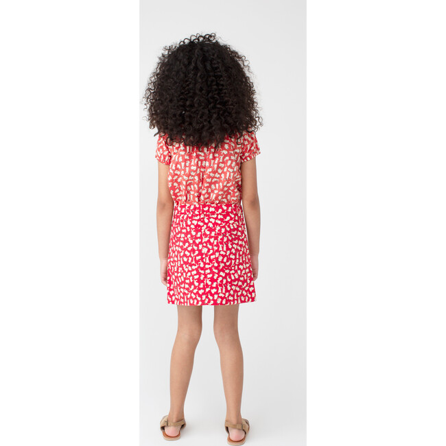 Stella Short Sleeve Pleated Collar Top, Red Scattered Bunnies - Shirts - 4