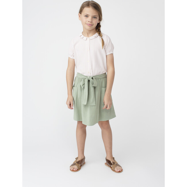 Stella Short Sleeve Pleated Collar Top, Dusty Red Stripe - Shirts - 2