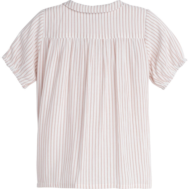 Stella Short Sleeve Pleated Collar Top, Dusty Red Stripe - Shirts - 3