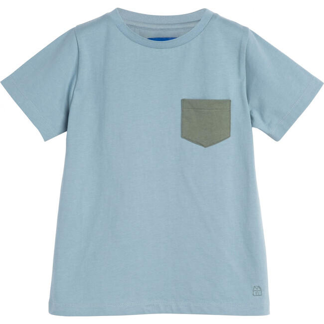 Avery Contrast Pocket Tee, Sky Blue - Shirts - 1