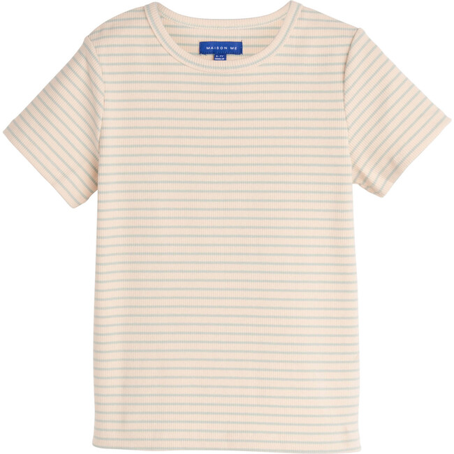 Rain Short Sleeve Ribbed Tee, Natural & Sage - Tees - 1