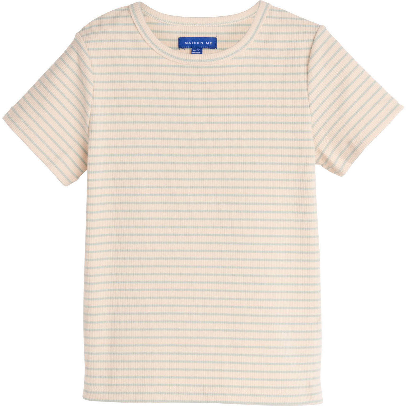 Rain Short Sleeve Ribbed Tee, Natural & Sage - Tees - 1