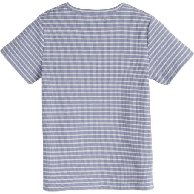 Rain Short Sleeve Ribbed Tee, Dusty Blue & Pale Blue - Tees - 3