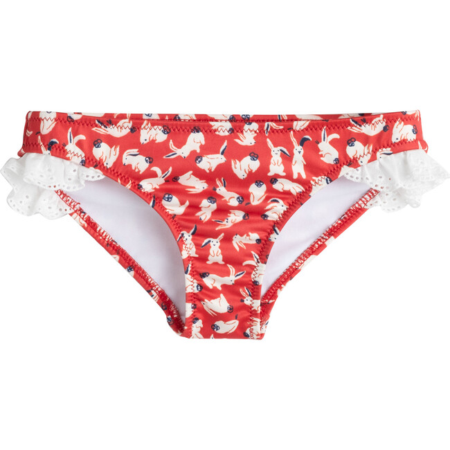 Bridget Ruffle Bikini Bottom, Red Scattered Bunnies - Two Pieces - 1