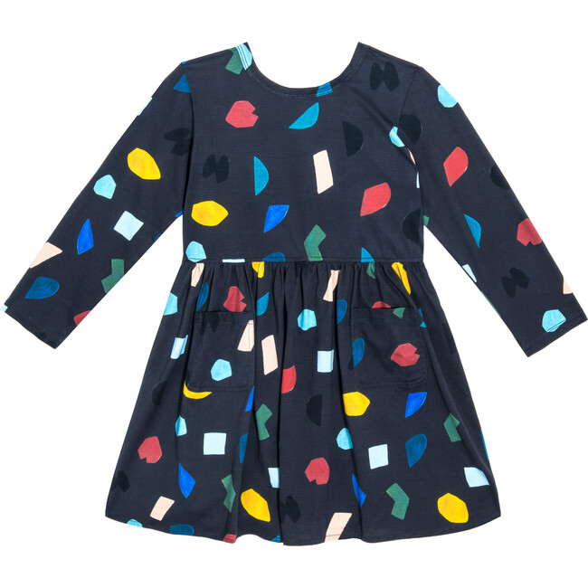 Marley Long Sleeve Jersey Dress, Navy Abstract Shapes - Dresses - 1