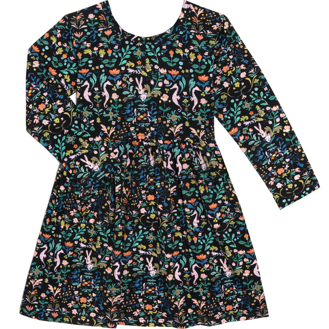 Marley Long Sleeve Jersey Dress, Midnight Flowers & Rabbits - Dresses - 1