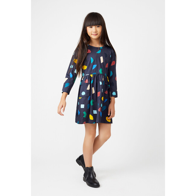 Marley Long Sleeve Jersey Dress, Navy Abstract Shapes - Dresses - 3