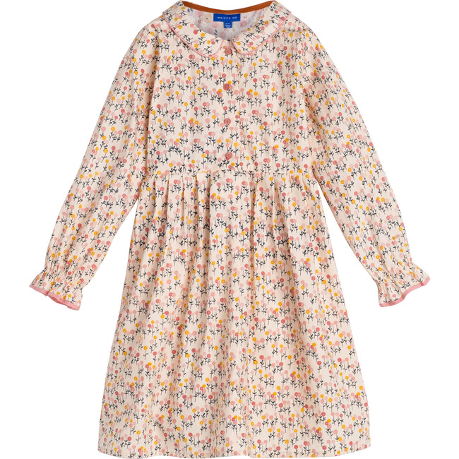 Emma Long Sleeve Collared Dress, White Lollipop Flower - Dresses - 1