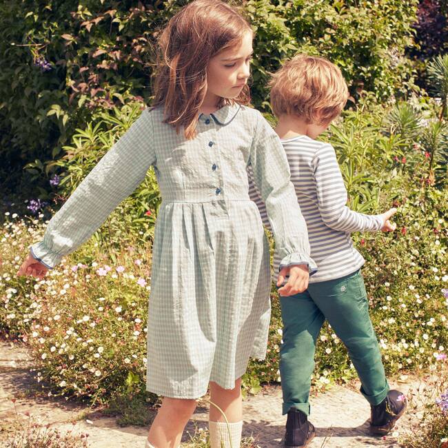 Emma Long Sleeve Collared Dress, Turquoise Blue Check - Dresses - 2