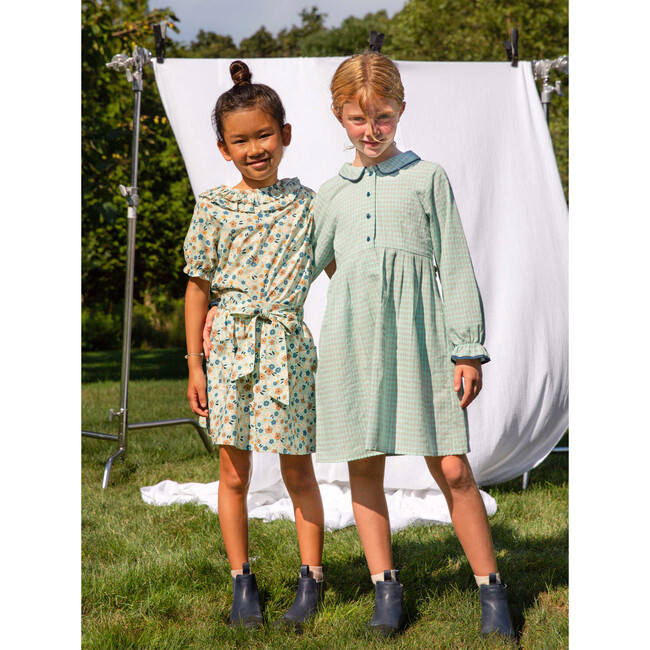 Emma Long Sleeve Collared Dress, Turquoise Blue Check - Dresses - 4