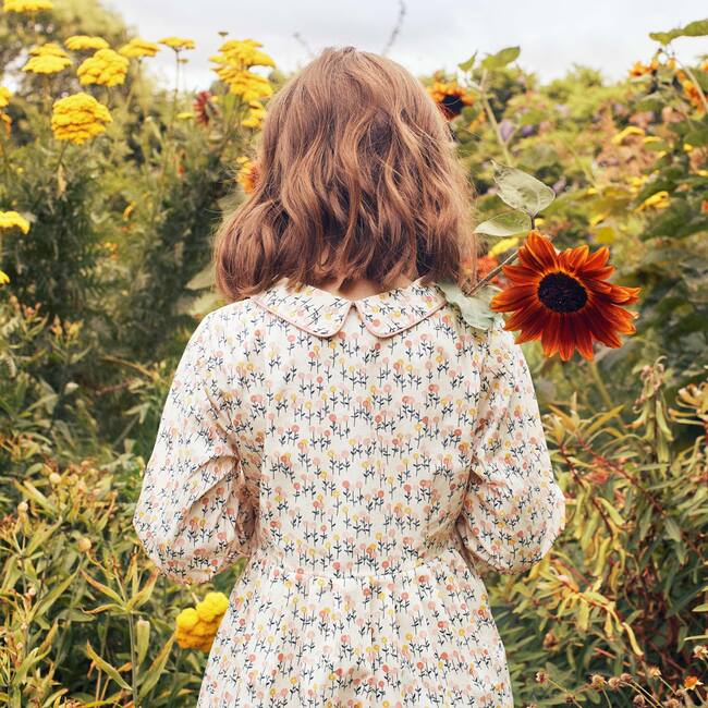 Emma Long Sleeve Collared Dress, White Lollipop Flower - Dresses - 7