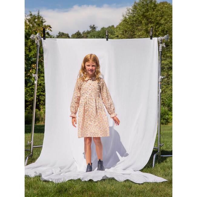 Emma Long Sleeve Collared Dress, White Lollipop Flower - Dresses - 8
