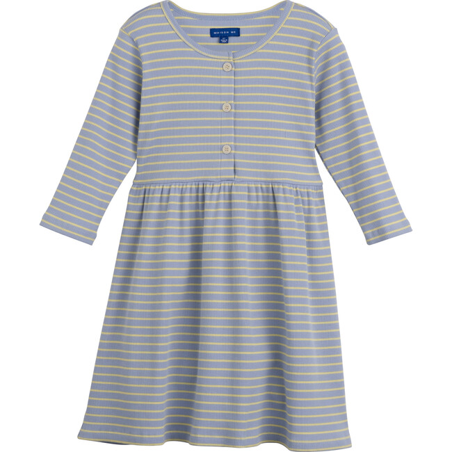 Miya Ribbed Dress, Blue & Yellow Stripe - Dresses - 1