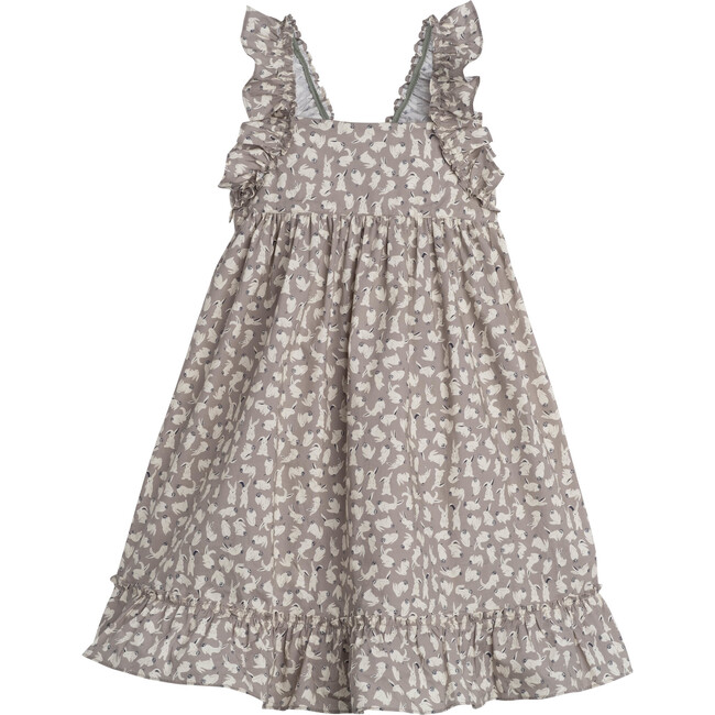 Mila Ruffle Tie Back Dress, Grey Scattered Bunnies - Dresses - 1