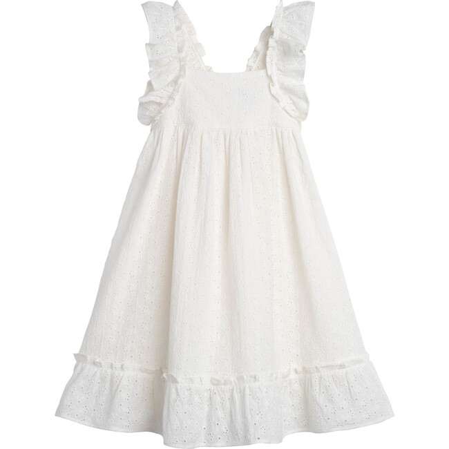 Mila Ruffle Tie Back Dress, Embroidered Cotton Voile - Dresses - 1