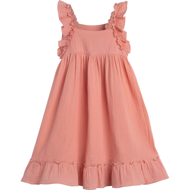Mila Ruffle Tie Back Dress, Coral Cotton Muslin - Dresses - 1