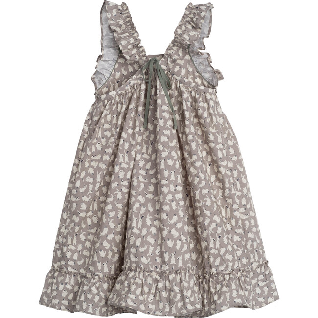 Mila Ruffle Tie Back Dress, Grey Scattered Bunnies - Dresses - 3