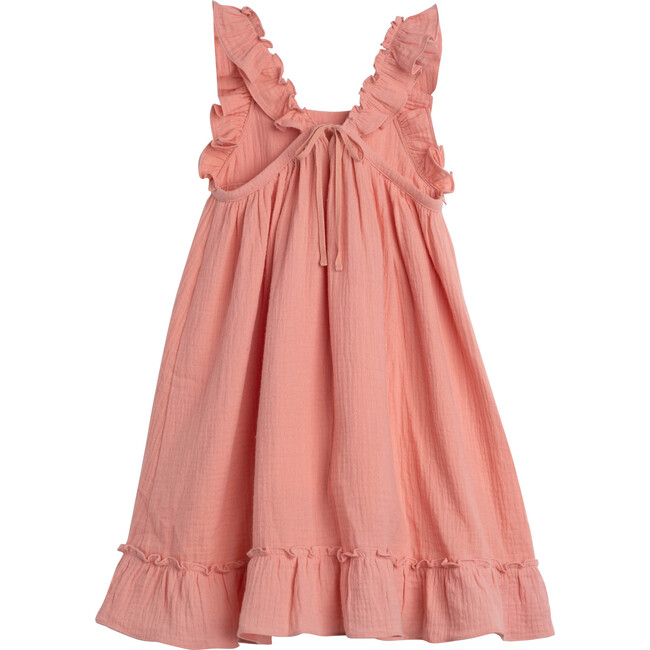 Mila Ruffle Tie Back Dress, Coral Cotton Muslin - Dresses - 3