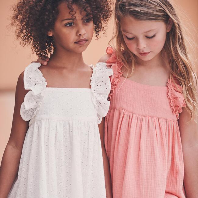 Mila Ruffle Tie Back Dress, Coral Cotton Muslin - Dresses - 7