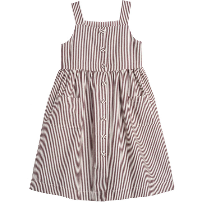 Olympia Button Front Dress, Mocha Stripe - Dresses - 1