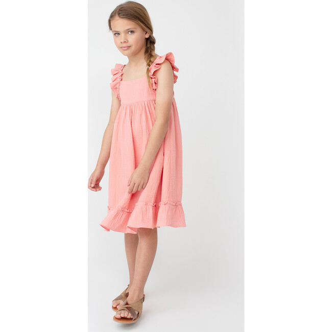 Mila Ruffle Tie Back Dress, Coral Cotton Muslin - Dresses - 9