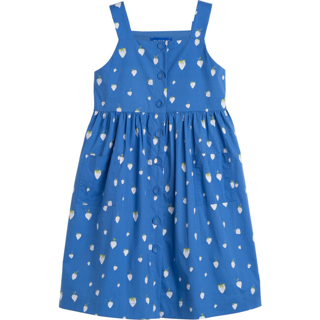 Olympia Button Front Dress, Blue Strawberries - Dresses - 1