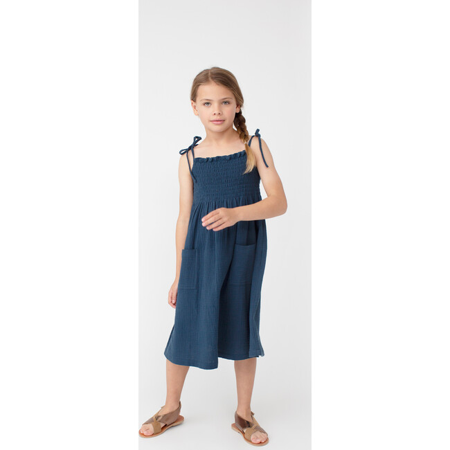 Rosie Smocked Dress, Navy Cotton Muslin - Dresses - 2