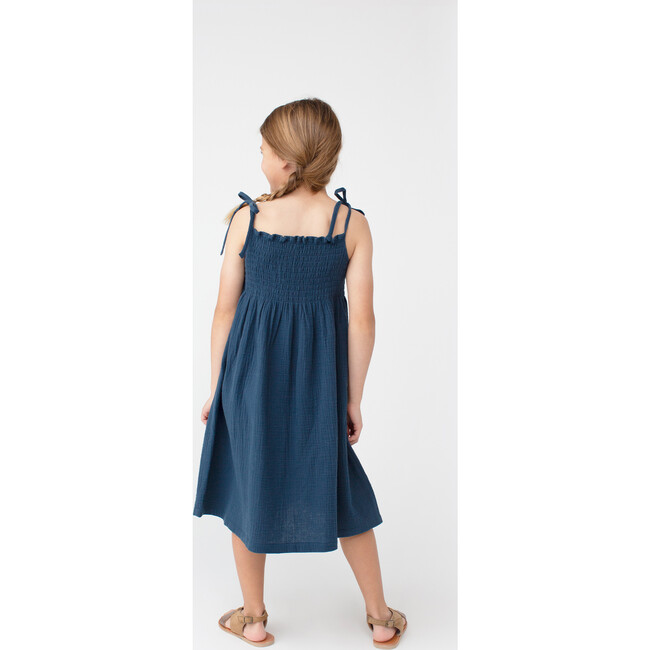 Rosie Smocked Dress, Navy Cotton Muslin - Dresses - 4