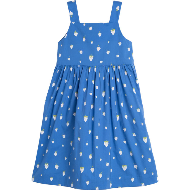 Olympia Button Front Dress, Blue Strawberries - Dresses - 3