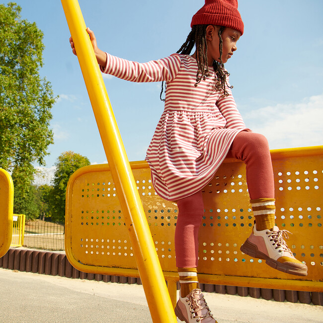 Marley Ribbed Long Sleeve Dress, Darker Dusty Rose Stripe - Dresses - 2