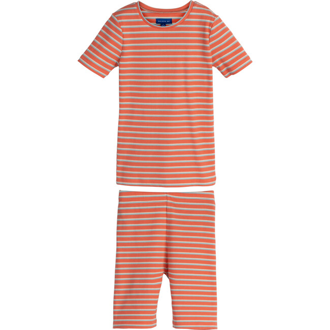 Emerson Short Sleeve Pajama Set, Coral Multi Stripe - Pajamas - 1