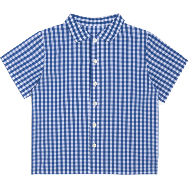 Ollie Short Sleeve Button Down, Royal Gingham - Shirts - 1