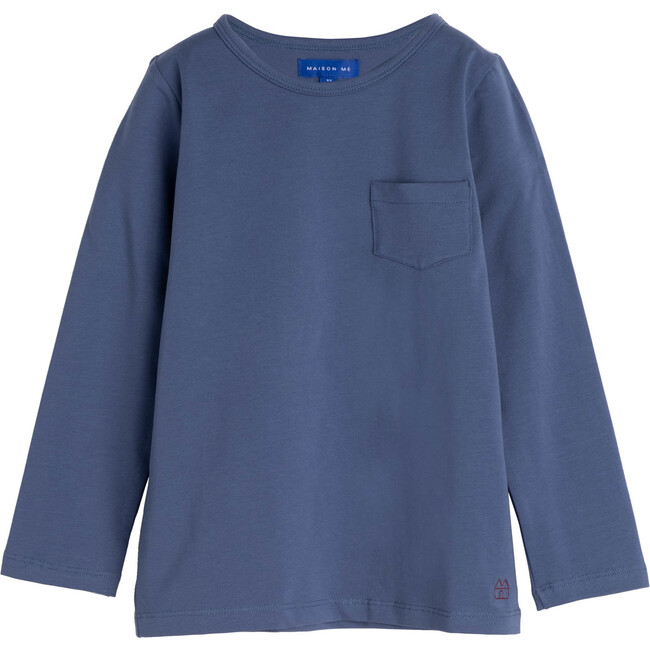 Drew Long Sleeve Pocket Tee, Blue - Tees - 1