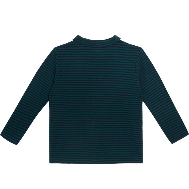 Finley Long Sleeve Polo, Navy & Hunter Green Stripe - Shirts - 2