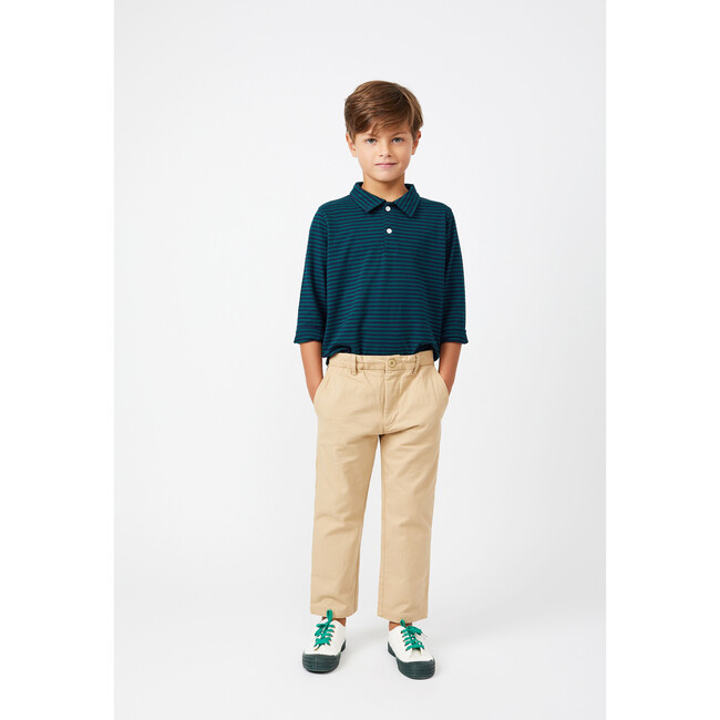 Finley Long Sleeve Polo, Navy & Hunter Green Stripe - Shirts - 3