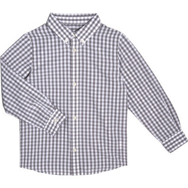 Lucas Long Sleeve Button Down Shirt, Grey Gingham - Shirts - 1