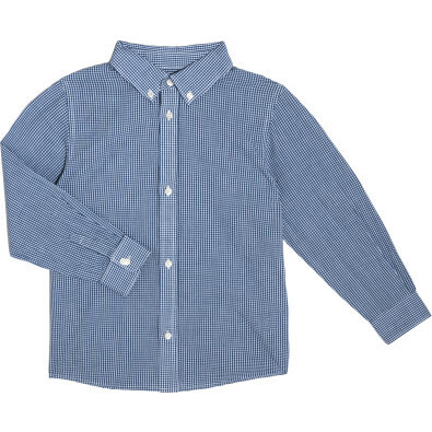 Lucas Long Sleeve Button Down Shirt, Mini Blue Gingham - Shirts - 1