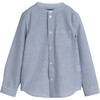 Finn Collarless Button Down, Navy & Green Stripe - Shirts - 1 - thumbnail
