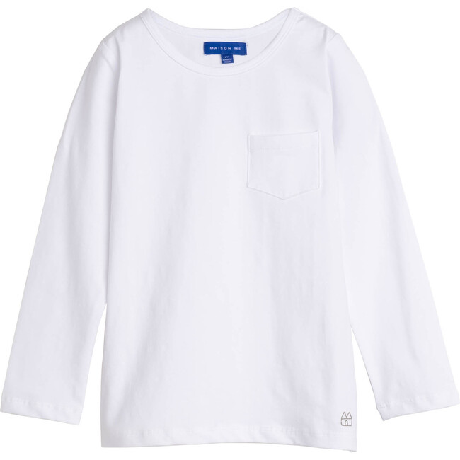 Drew Long Sleeve Pocket Tee, White - Tees - 1