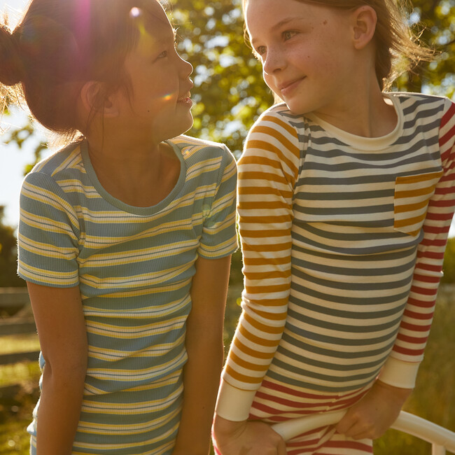 Emerson Short Sleeve Pajama Set, Blue Multi Stripe - Pajamas - 4