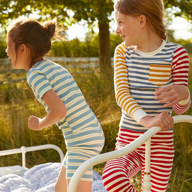 Emerson Short Sleeve Pajama Set, Blue Multi Stripe - Pajamas - 7