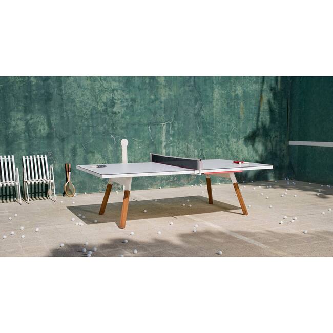 Stationary Ping Pong Table, White/Wood - Ping Pong Tables - 2