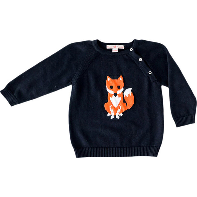 Navy Fox Intarsia Knit Sweater - Sweaters - 1