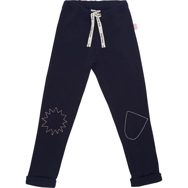 Embroidered Leggings, Navy - Leggings - 1