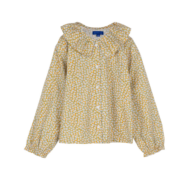 Lilliana Long Sleeve Collared Top, Marigold Ditsy Floral - Shirts - 1