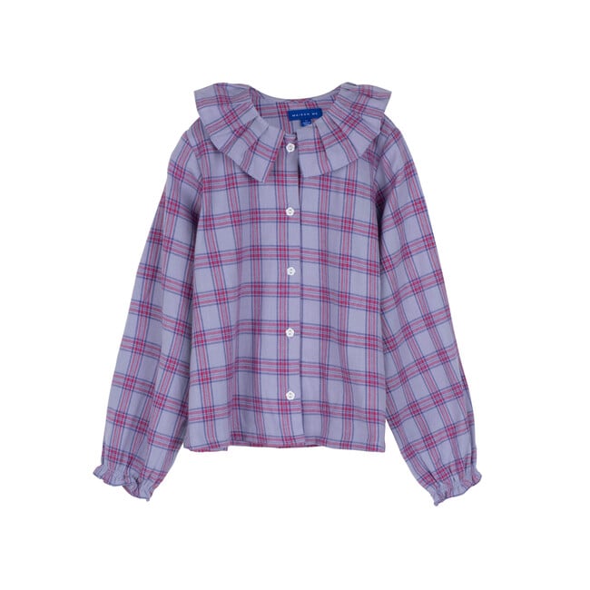 Lilliana Long Sleeve Collared Top, Lavender Multi Plaid - Shirts - 1