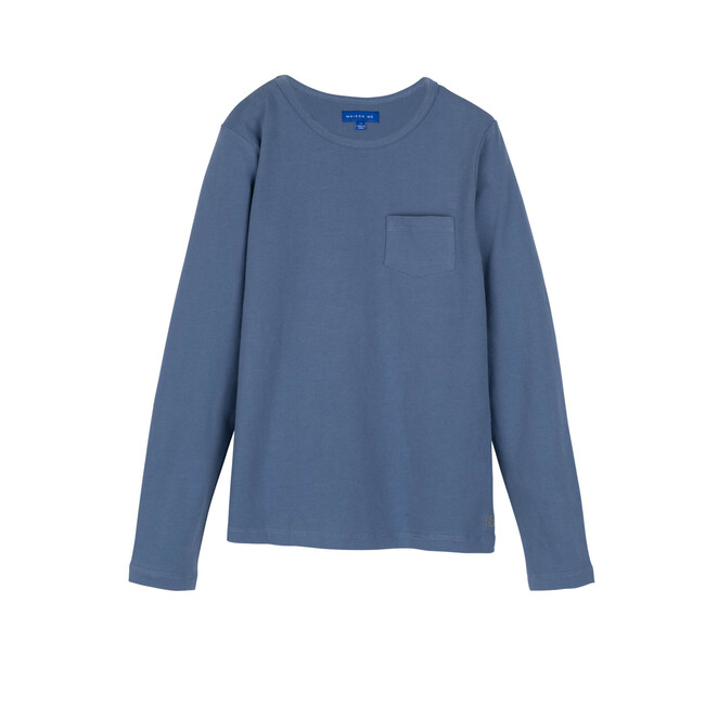 Drew Long Sleeve Tee, Dark Dusty Blue - Shirts - 1